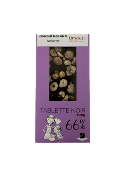 Tablettes de chocolat noir 66% noisette 100g