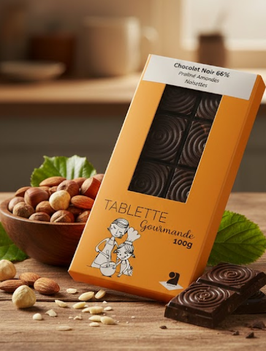 Tablettes de chocolat noir 66% praliné amandes noisettes 100g
