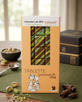 Tablettes de chocolat lait 38% crème de Pistache 100g