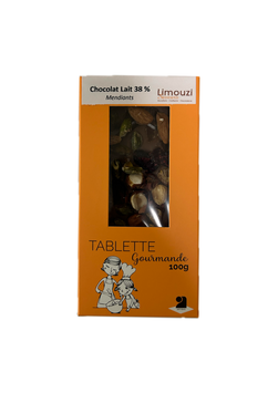 Tablettes de chocolat lait 38% mendiants 100g