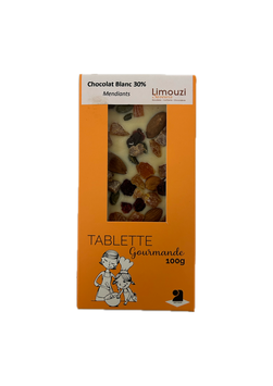 Tablettes de chocolat blanc 30% mendiants 100g