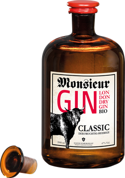 Monsieur London Dry Bio Gin CLASSIC – 2,0 l Magnum Flasche – 47 % VOL.