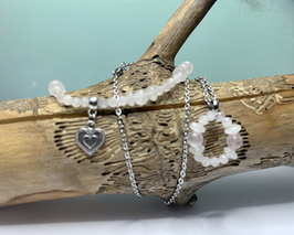 Rosenquarz mit Bergkristall Edelstein Armband und Edelstein-Anhänger