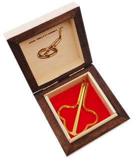 24K GOLD PLATED JAW HARP LYRA FORM - HISTORICAL WOOD BOX