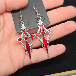 Ohrringe Kreuz silbern/ rot/ roter stein