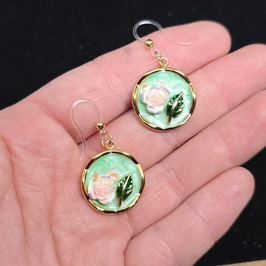 Blume in mintgrün, 18k Gold, Ohrringe
