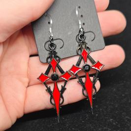 Ohrringe Kreuz schwarz / rot / schwarzer stein