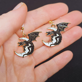 Ohrringe Drachen Mond weiß