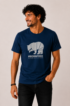 T-shirt "Bear #BORNFREE" - Peacock Blue