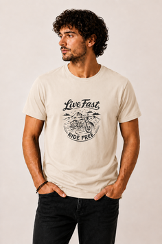 T-shirt "Live Fast, Ride Free" - Beige Cream