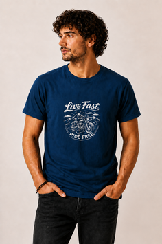T-shirt "Live Fast, Ride Free" - Peacock Blue