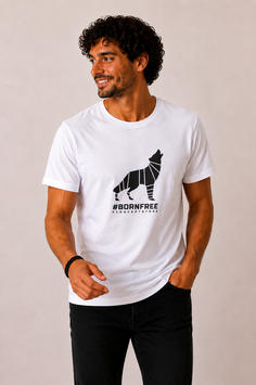 T-shirt "Wolf #BORNFREE" - White