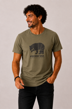 T-shirt "Bear #BORNFREE" - Organic Khaki
