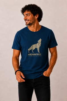 T-shirt "Wolf #BORNFREE" - Peacock Blue