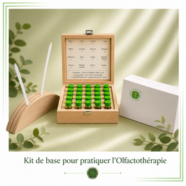 Le kit de base d'Olfactothérapie 16 Huiles Essentielles - touches à sentir- support