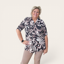MAGNA BLOUSE, LEVERKLEUR/ZWART/OFF-WHITE, HALFLANG, B-2204