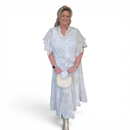 SET BLOUSE + ROK , ZAND/WIT