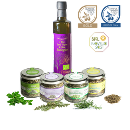 Bio-Paket mit Olivenöl und sizilianischen Gewürzen