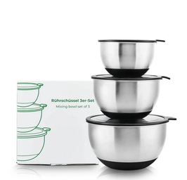 Edelstahl Rührschüssel 3er-Set mit Deckel | 1,5 L + 3 L + 5 L
