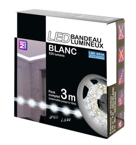 Kit complet bande led blanc froid 3 mètres