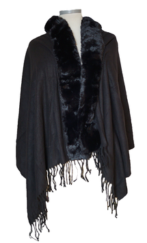 Kuschelfell Stola Schal Schwarz (09136)