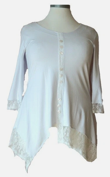 Tunika Shirt Bluse mit Spitze zipfelige A-Linie Weiß