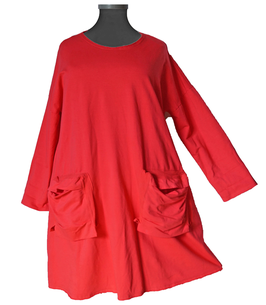 Baumwolle BigBag Kleid "In Vogue" Tunika Longshirt Rot (09184)