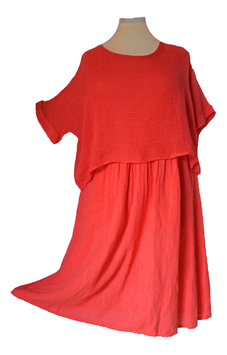 Lagenlook 3 Lagen UniColor Kleid in A-Linie Orangerot (09917)