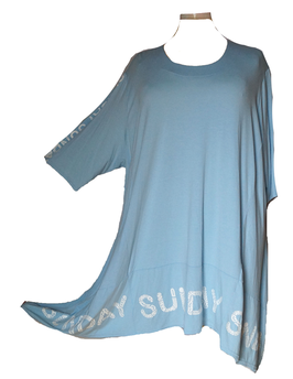 Lagenlook Big-Bahnen Shirt in A-Linie LightBlue SundDay (09874)
