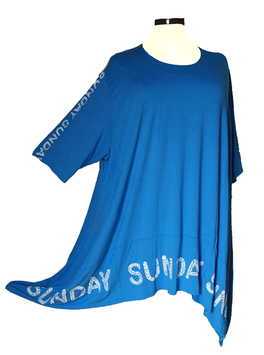 Lagenlook Big-Bahnen Shirt in A-Linie MiddleBlue SundDay (09876)