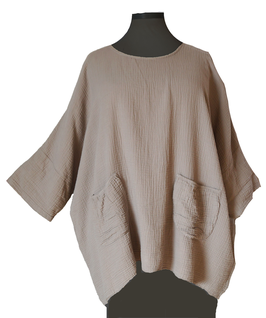 Baumwolle Shirt mit Taschen Steingrau (09180)