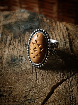 BAGUE ARGENT/BUIS T.56