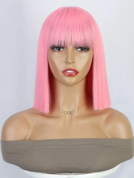 Parrucca Travestimento Cosplay Capelli Lunghi Lisci Rosa Acceso Pink con Frangia |WS789|