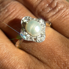 Edwardian natural Pearl & Diamond Ring