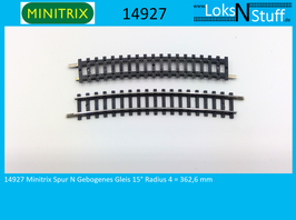 14927 Minitrix Spur N Gebogenes Gleis 15° Radius 4 = 362,6 mm