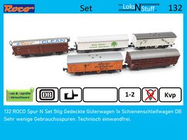 132 ROCO Spur N Set 5tlg Gedeckte Güterwagen 1x Schienenschleifwagen DB Ep.III-IV
