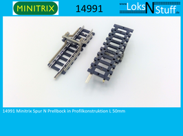14991 Minitrix Spur N Prellbock in Profilkonstruktion L 50mm