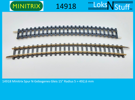 14918 Minitrix Spur N Gebogenes Gleis 15° Radius 5 = 492,6 mm