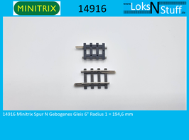 14916 Minitrix Spur N Gebogenes Gleis 6° Radius 1 = 194,6 mm