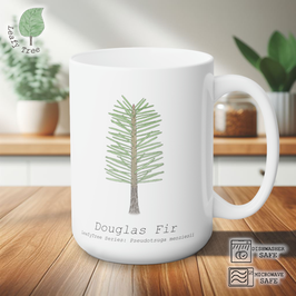 Leafy Tree White Decal-Douglas Fir 15oz White Mug, Gift Mug, Mugs For Family Men Women Kids Friends Gift