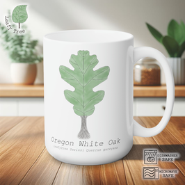 Leafy Tree Oregon White Oak Mug 15oz White Mug, Gift Mug, Mugs For Family Men Women Kids Friends Gift