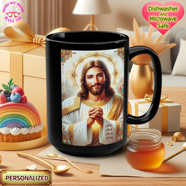 主耶稣基督的祈祷马克杯15盎司黑色基督教马克杯礼品 Prayer of Lord Jesus Christ Mug 15oz Black Christian Mug Gift