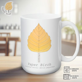 Leafy Tree White Decal-Autumn Paper Birch Yellow Mug 15oz White Mug, Gift Mug, Mugs For Family Men Women Kids Friends Gift