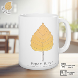 Leafy Tree Mug 11oz White Autumn Paper Birch Yellow Mug, Gift Mug, Mugs For Family Men Women Kids Friends Gift