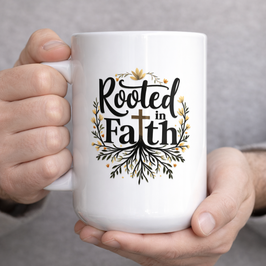 Brand New "Deeply Rooted Faith" Premium Ceramic Christian Mug (15 oz, White)全新“根深蒂固的信仰”基督徒优质陶瓷马克杯15盎司白色