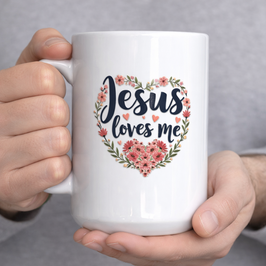 Brand New "Jesus Loves Me" Premium Ceramic Christian Mug (15 oz, White) 全新 “耶稣爱我”基督徒优质陶瓷马克杯（15盎司，白色）