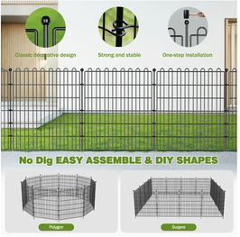 No-Dig Decorative Garden Fence (with Gate) – 8 Panels Set for Yards, Poultry Enclosures, and Landscape Accents 免挖式装饰花园围栏（含门）——8片装，适用于庭院、家禽围栏、景观美化