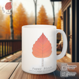 Leafy Tree Mug 11oz White Autumn Paper Birch Red Mug, Gift Mug, Mugs For Family Men Women Kids Friends Gift