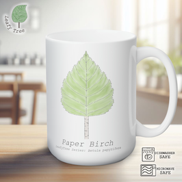 Leafy Tree White Decal-Paper Birch 15oz White Mug, Gift Mug, Mugs For Family Men Women Kids Friends Gift