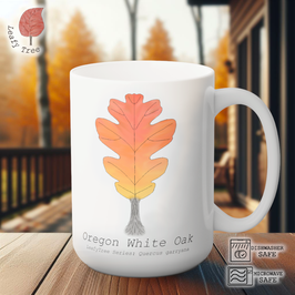 Leafy Tree White Decal-Autumn Oregon White Oak 15oz White Mug, Gift Mug, Mugs For Family Men Women Kids Friends Gift